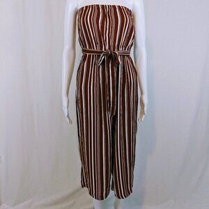 Sho Sho Jumpsuit/Romper Orange and White Vertical Stipes Strapless Size Small